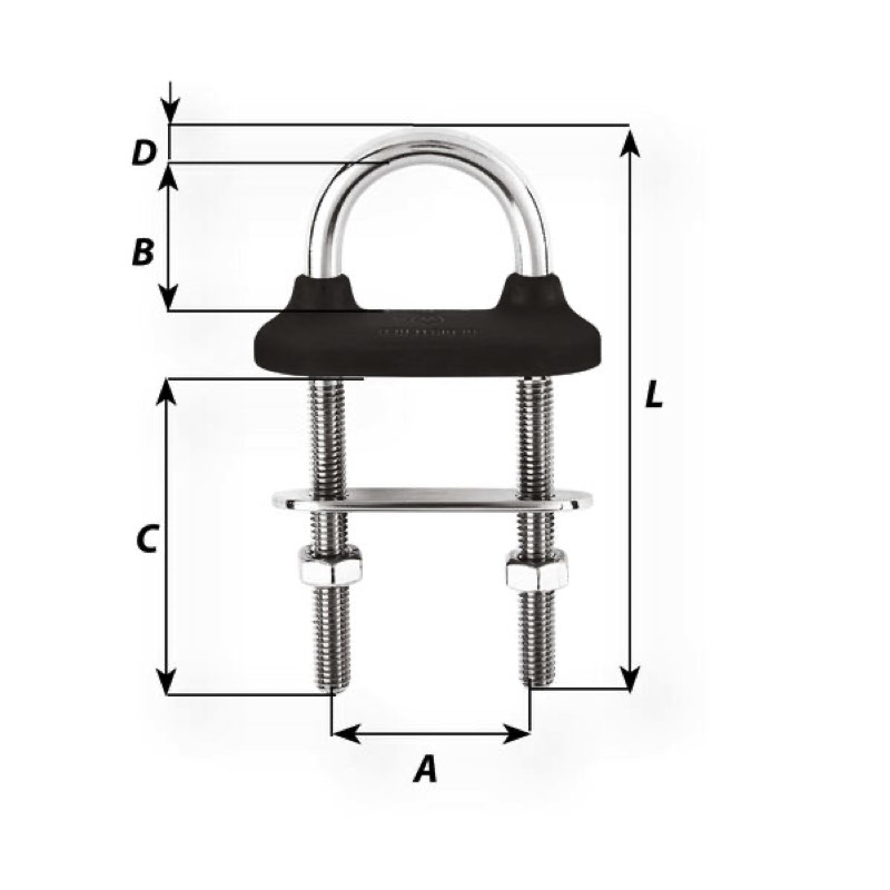 Wichard Watertight U-bolt - Dia 5 mm - Length: 60 mm - Black