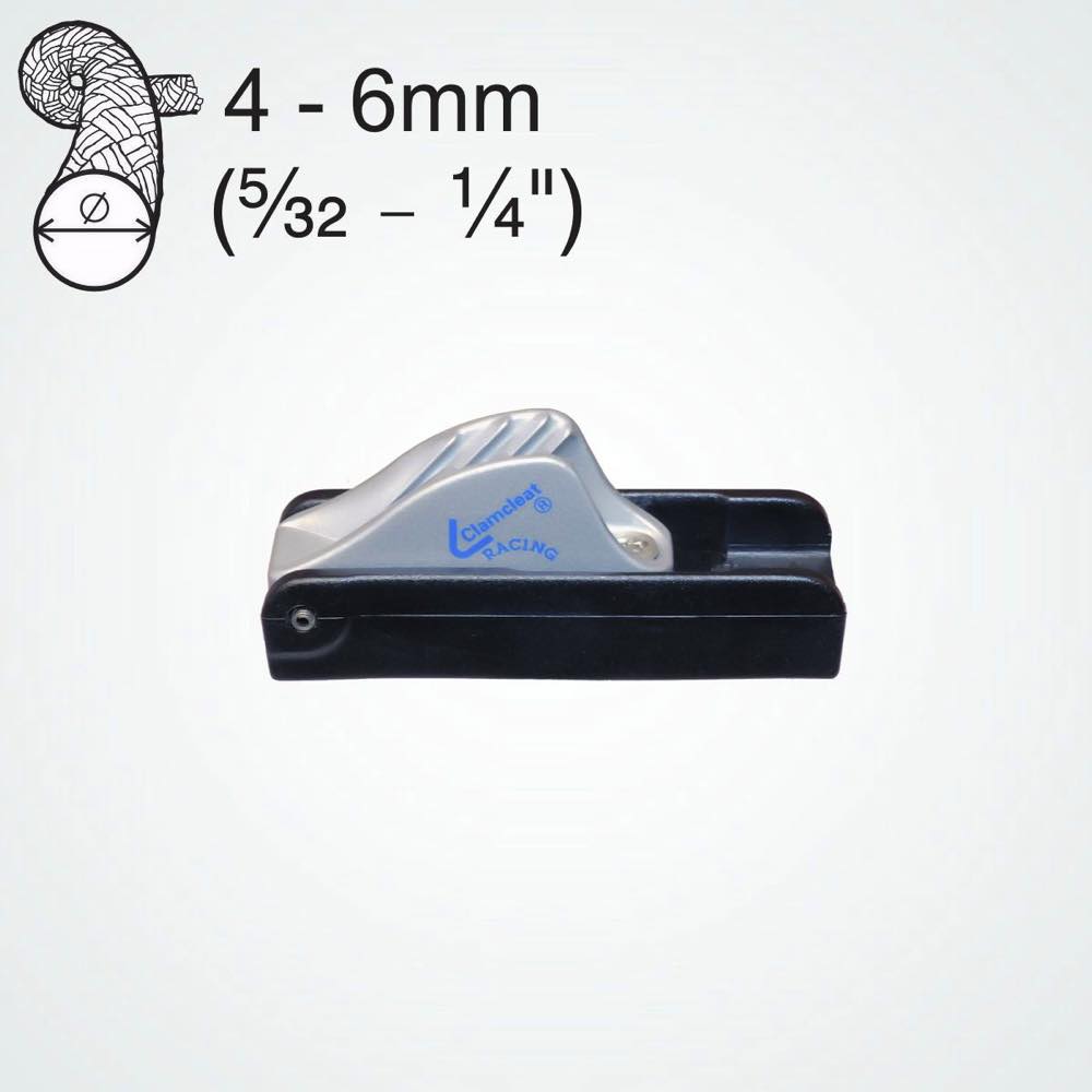 Clamcleat CL257 Mordaza Racing Mini de aluminio con liberación automática para cabos de 4-6mm