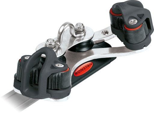 [R-RC11920] Carrello trasto Ronstan Serie 19, 85mm, 2 pulegge di controllo, 2 strozzascotte