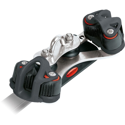 [R-RC12220] Carrello trasto Ronstan Serie 22, 125mm, 2 pulegge di controllo, 2 strozzascotte