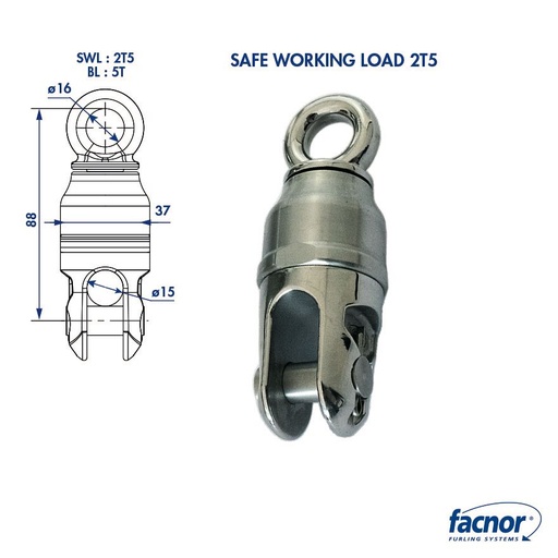 [F-ATS-43499002540] Facnor Emerillon de drisse anti-torsion - 2.5T