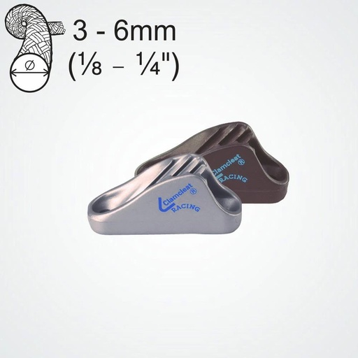 Clamcleat CL222 Racing Mini Taquet coinceur aluminium pour cordages de 3-6mm